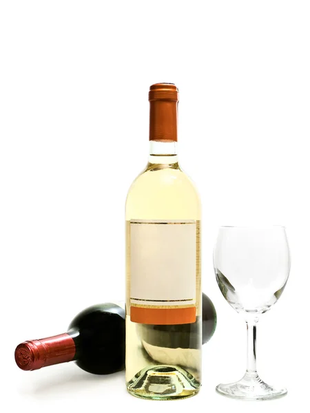 Vino blanco y tinto con copa de vino — Foto de Stock