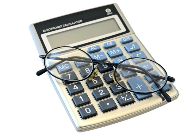 Цифровий калькулятор і окуляри — стокове фото