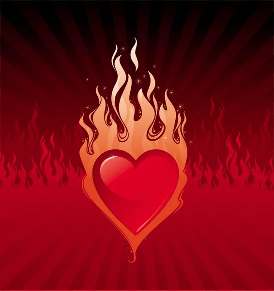 燃烧的心脏-地狱般的爱 — 图库矢量图片