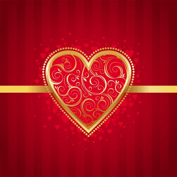 黄金の華やかな心とバレンタイン カード — ストックベクタ