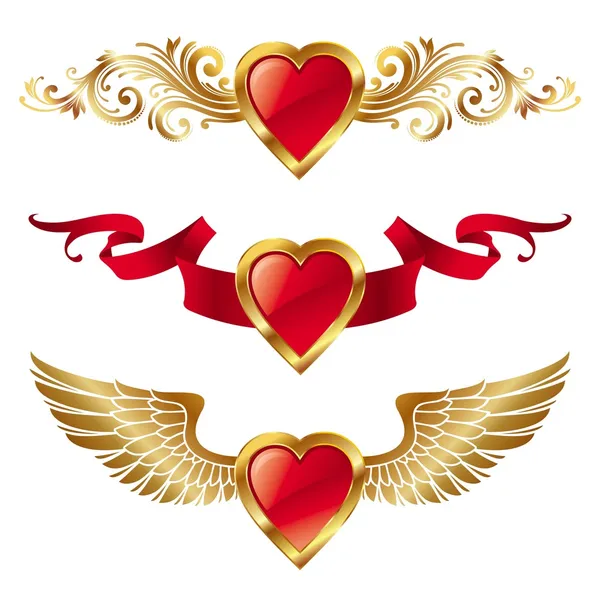 Καρδιές του Αγίου Βαλεντίνου με διακόσμηση — Διανυσματικό Αρχείο