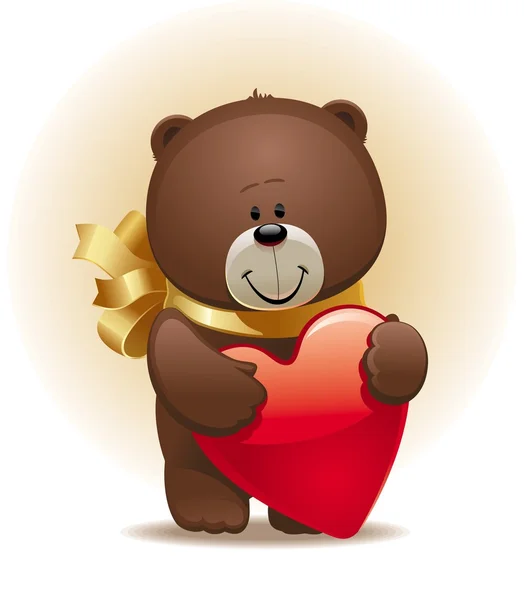 Kis aranyos medve az íj & szív — Stock Vector