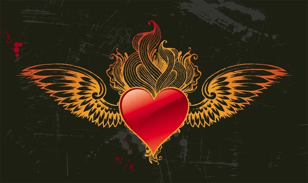 Vintage φτερωτό κόκκινη καρδιά — Διανυσματικό Αρχείο