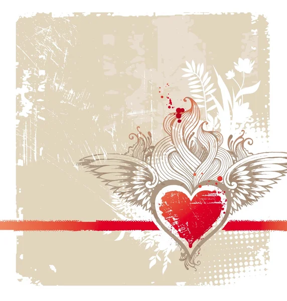Винтажное крылатое красное сердце — стоковый вектор