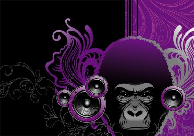 Gorilla and loudspeakers. clipart