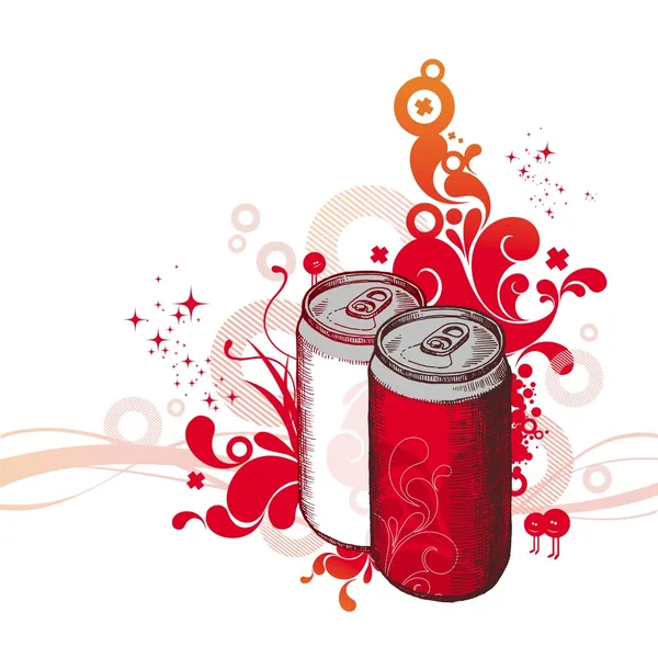Bidons dessinés à la main avec du cola — Image vectorielle