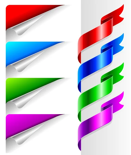 Farben gebogene Papierecken und Band — Stockvektor