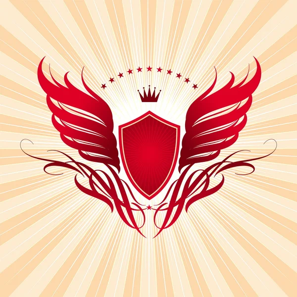 Bras avec ailes, bouclier et couronne — Image vectorielle
