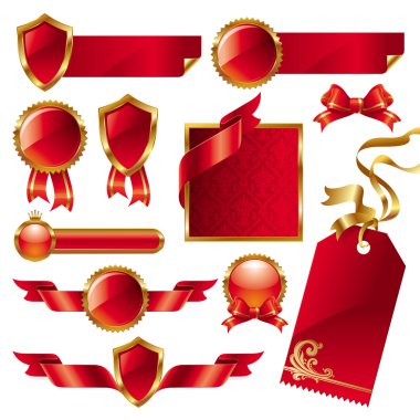 Set of golden-red signs and labels clipart