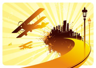 Fantastic island and biplanes clipart