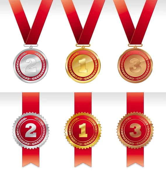 Drie medailles - goud, zilver en brons — Stockvector