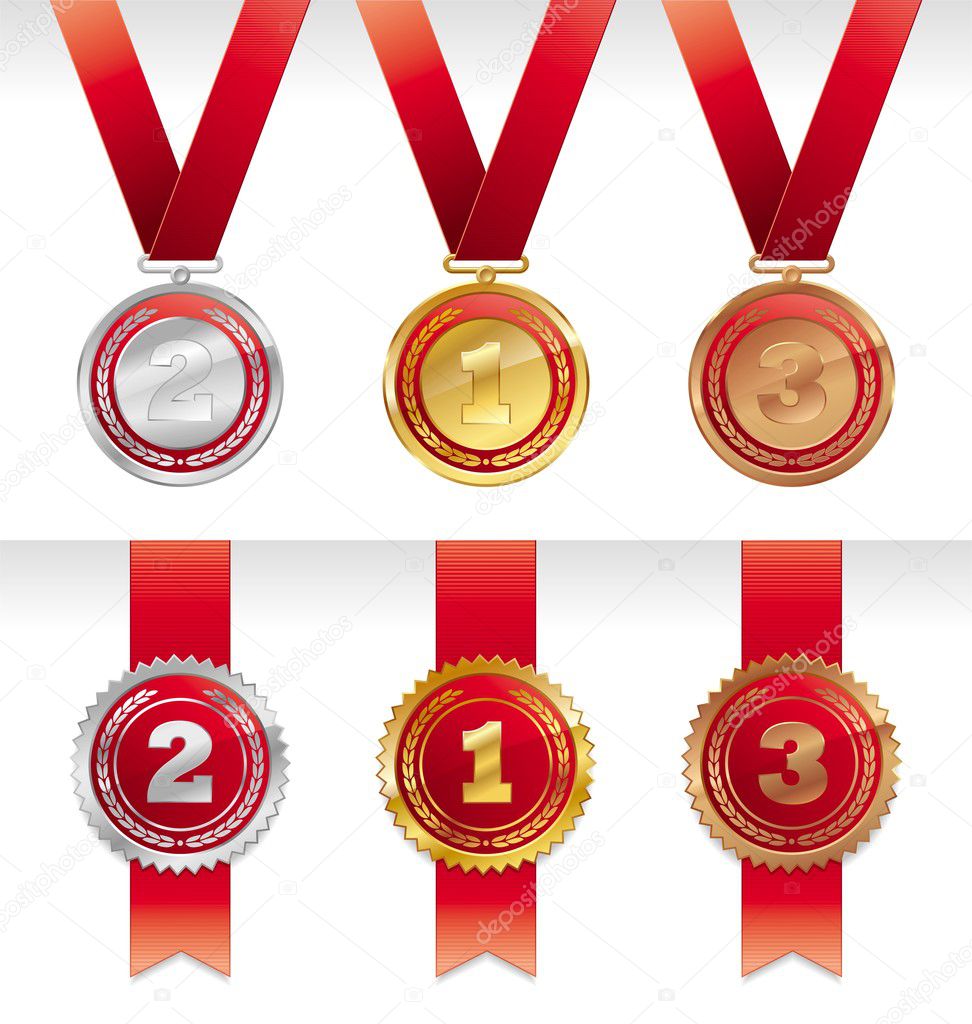 Three medals - gold, silver and bronze