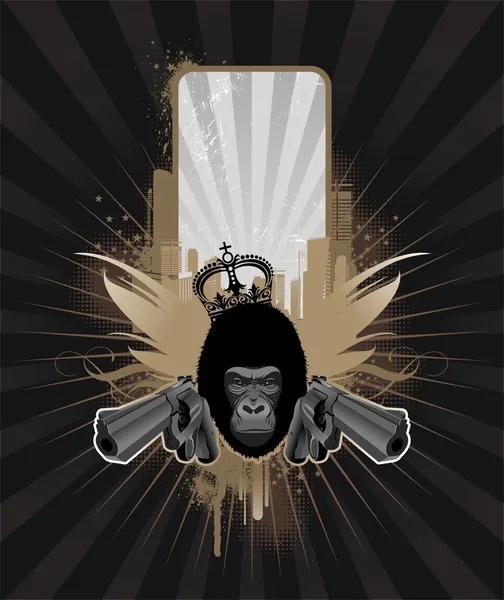 Cadre avec fusils et tête de gorille — Image vectorielle