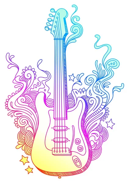 Elle çizilmiş gitar ve doodle — Stok Vektör