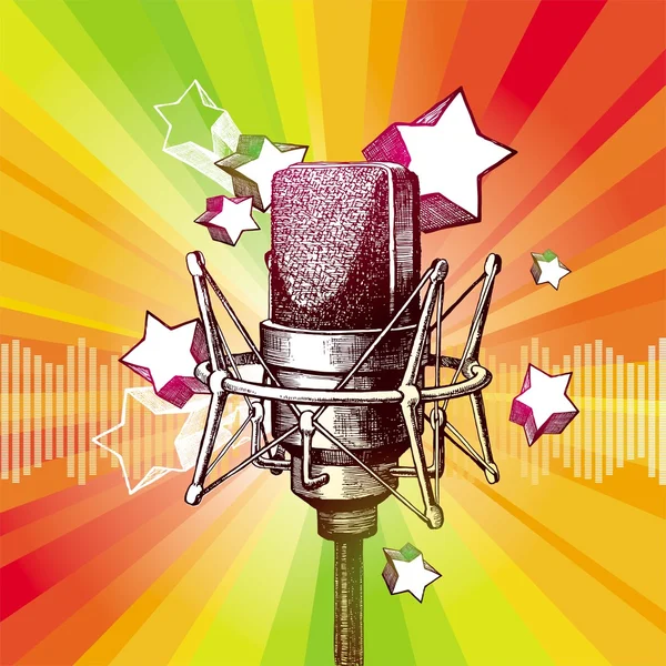 Handgezeichnetes Mikrofon und Sterne — Stockvektor