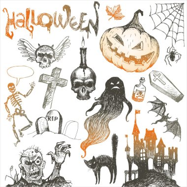 Halloween and horror hand drawn set clipart