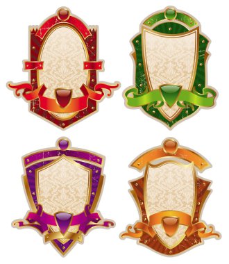 Heraldic shields with banners clipart