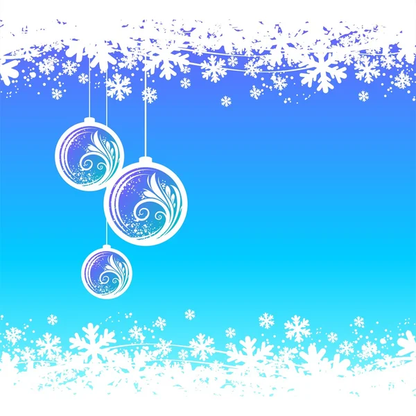 Blauer Winter Hintergrund mit Christbaumkugeln — Stockvektor
