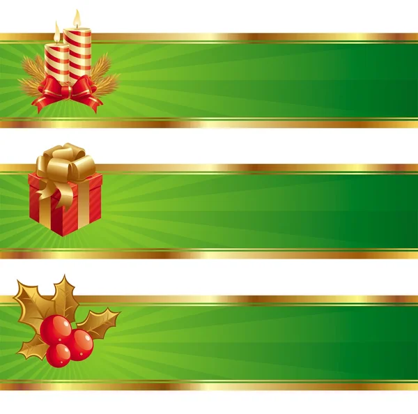 Weihnachtsbanner mit Feiertagssymbolen — Stockvektor
