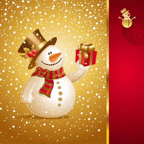 Χριστούγεννα ευχετήρια κάρτα με χαμογελαστός χιονάνθρωπος — Διανυσματικό Αρχείο