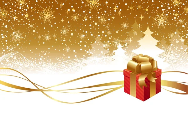 圣诞冬季景观以及礼品盒 — 图库矢量图片