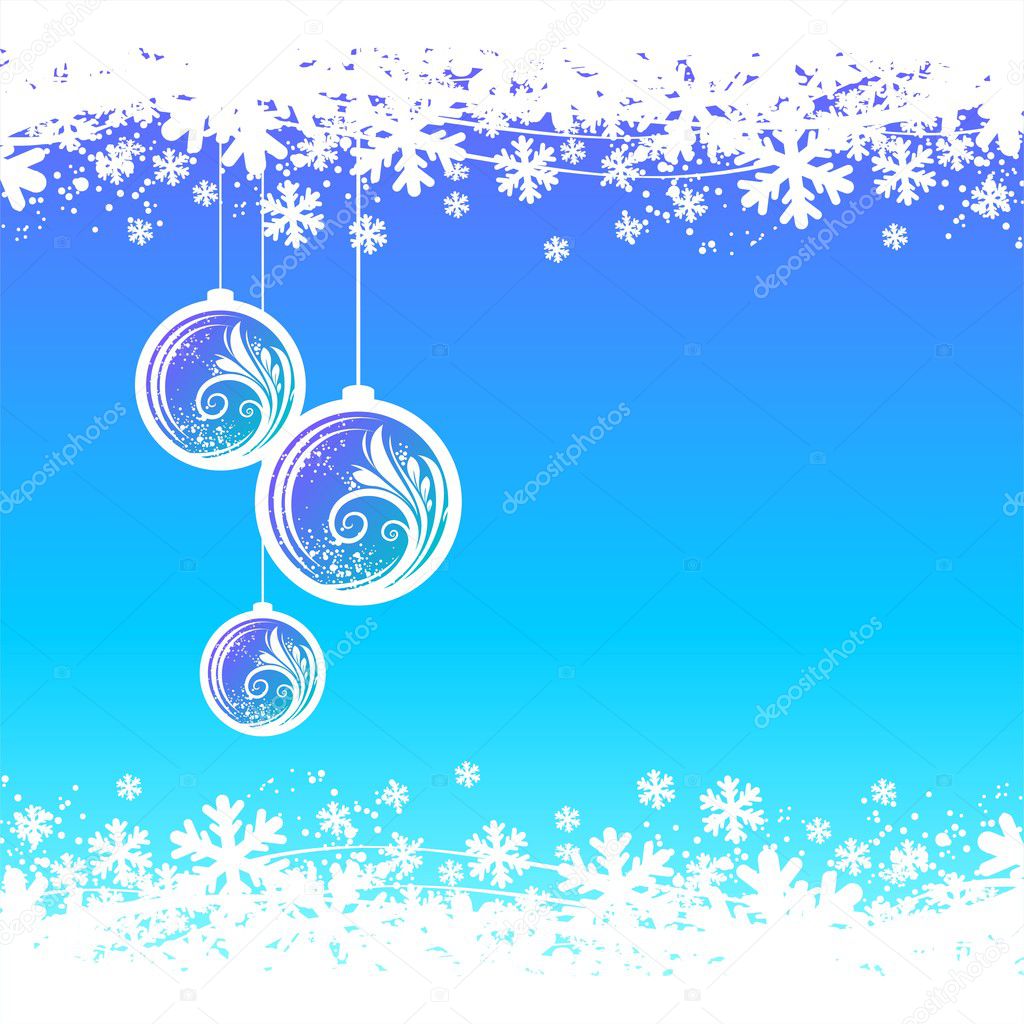 Blue winter background with Christmas baubles