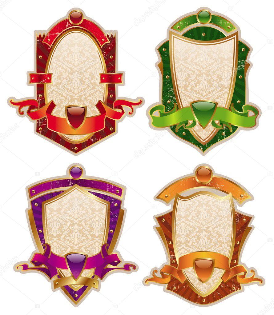 Heraldic shields with banners
