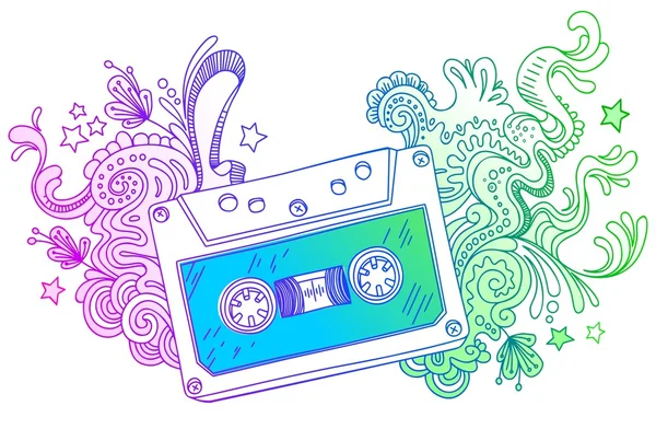Audio cassette with line art decor — Wektor stockowy
