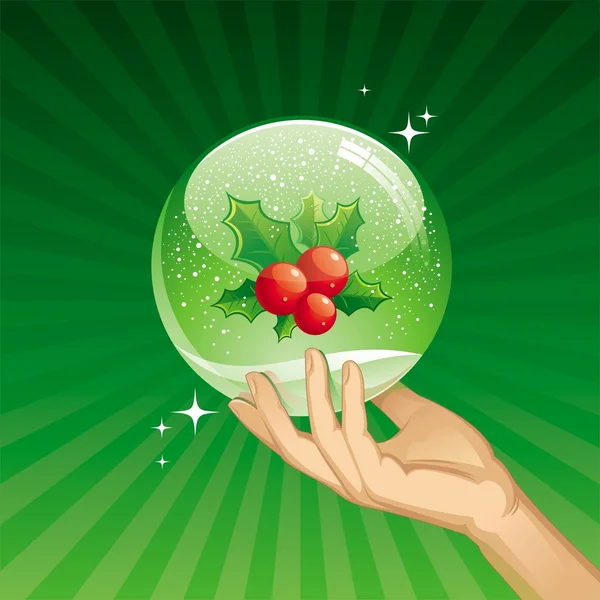 Holly berries in a snow globe - Christmas vector illustration — Stock Vector