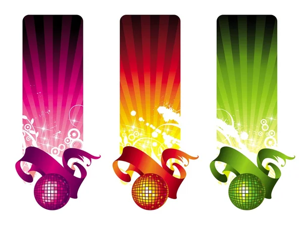 Banners with ribbon & mirror ball — Stock Vector
