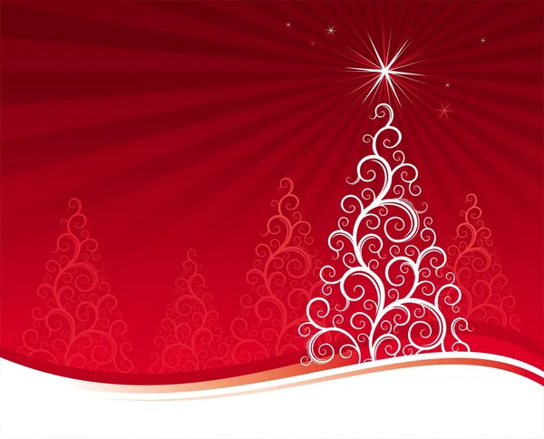 Rode achtergrond met kerstboom — Stockvector