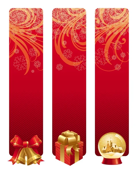 Röd jul banners med holiday symboler — Stock vektor