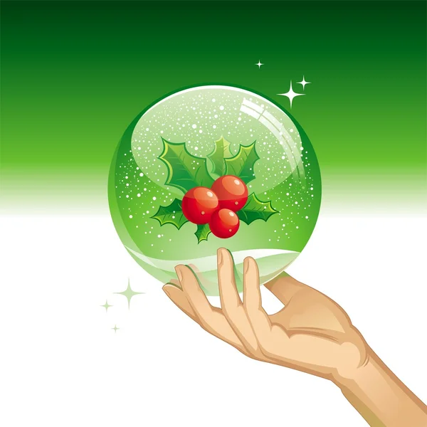 Snow globe with Holly berries — Stock Vector