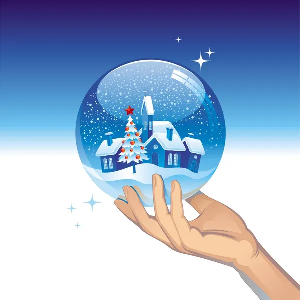 Snow globe with small town — Stock Vector