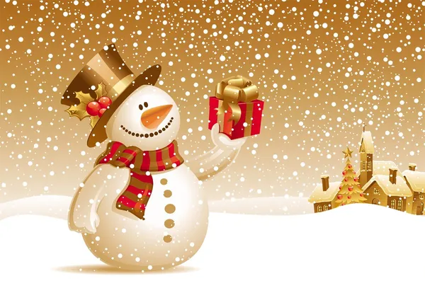 Bonhomme de neige avec cadeau pour vous — Image vectorielle