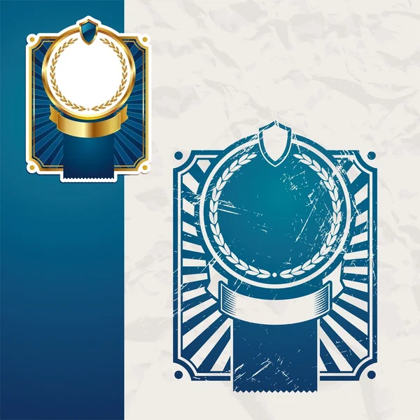 Cadres bleu vecteur doré et vintage — Image vectorielle