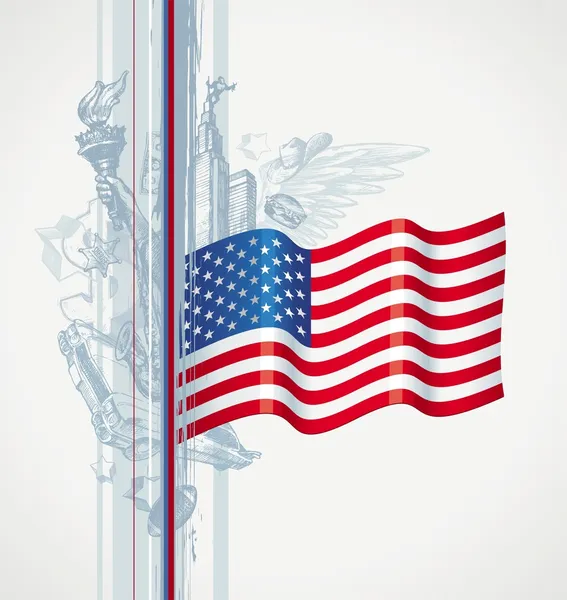 Bandera de Estados Unidos y atributo de la vida americana — Vector de stock