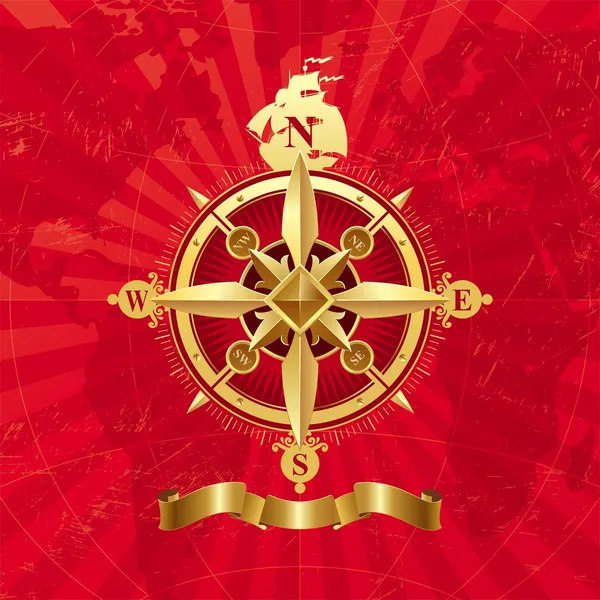 Ancient golden compass rose — Stock Vector