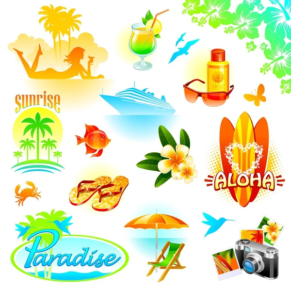 Ensemble vectoriel vacances tropicales — Image vectorielle