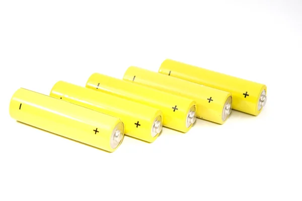Pět žlutých baterie — Stock fotografie