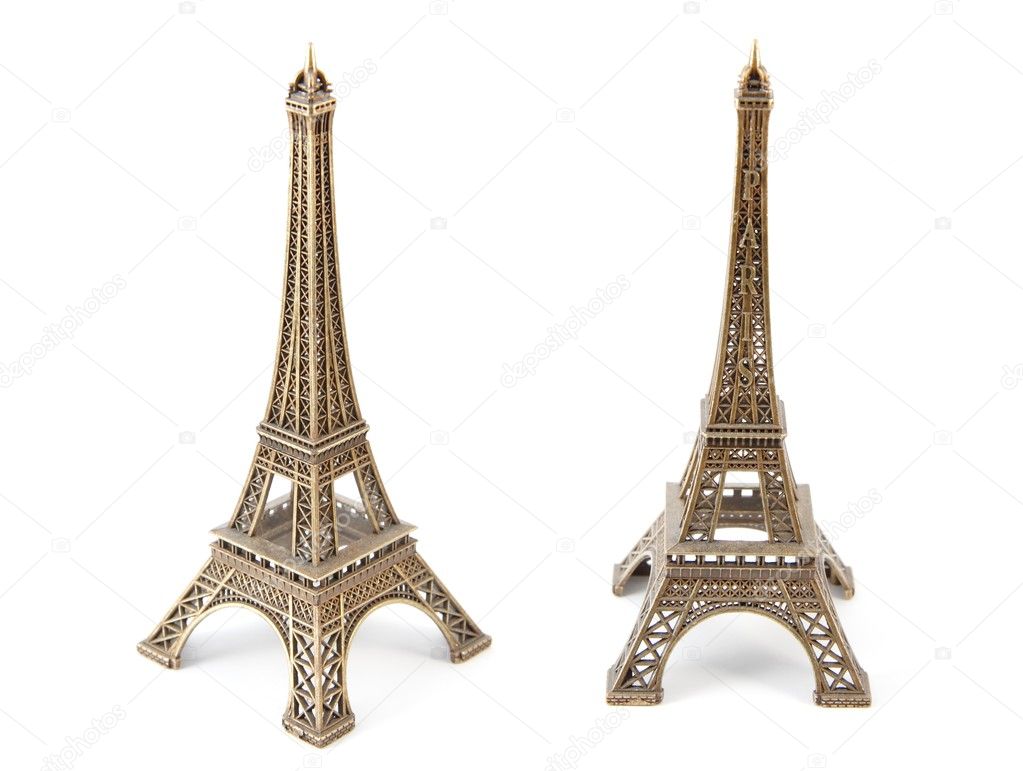 Two small bronze Eiffel Towers