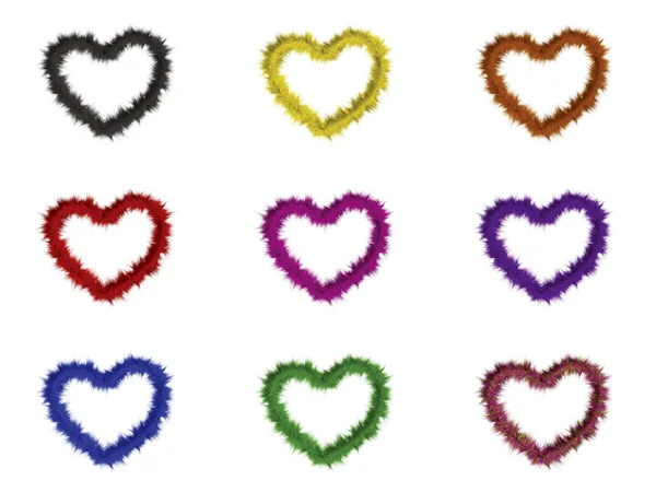 9 srdce s různými barvami — Stock fotografie