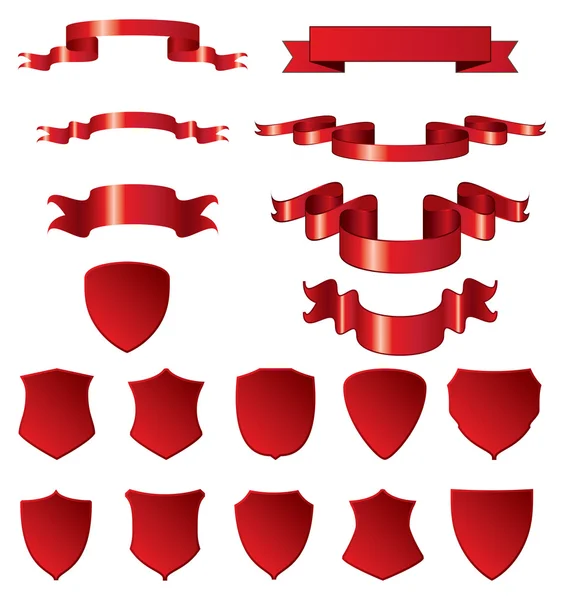 Red shields and ribbons — Stock Vector