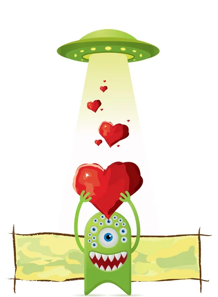 Alien gives a love to UFO — Stock Vector