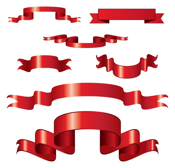 Conjunto de cintas rojas rizadas — Vector de stock