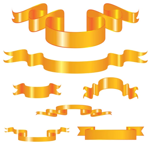 Set of curled gold ribbons — Stock Vector