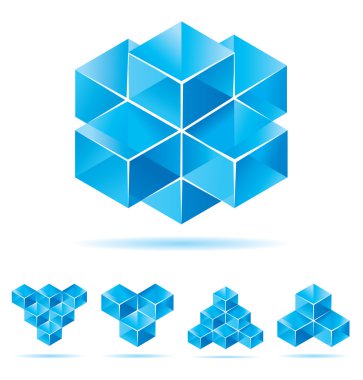 Set of blue cube design elements clipart