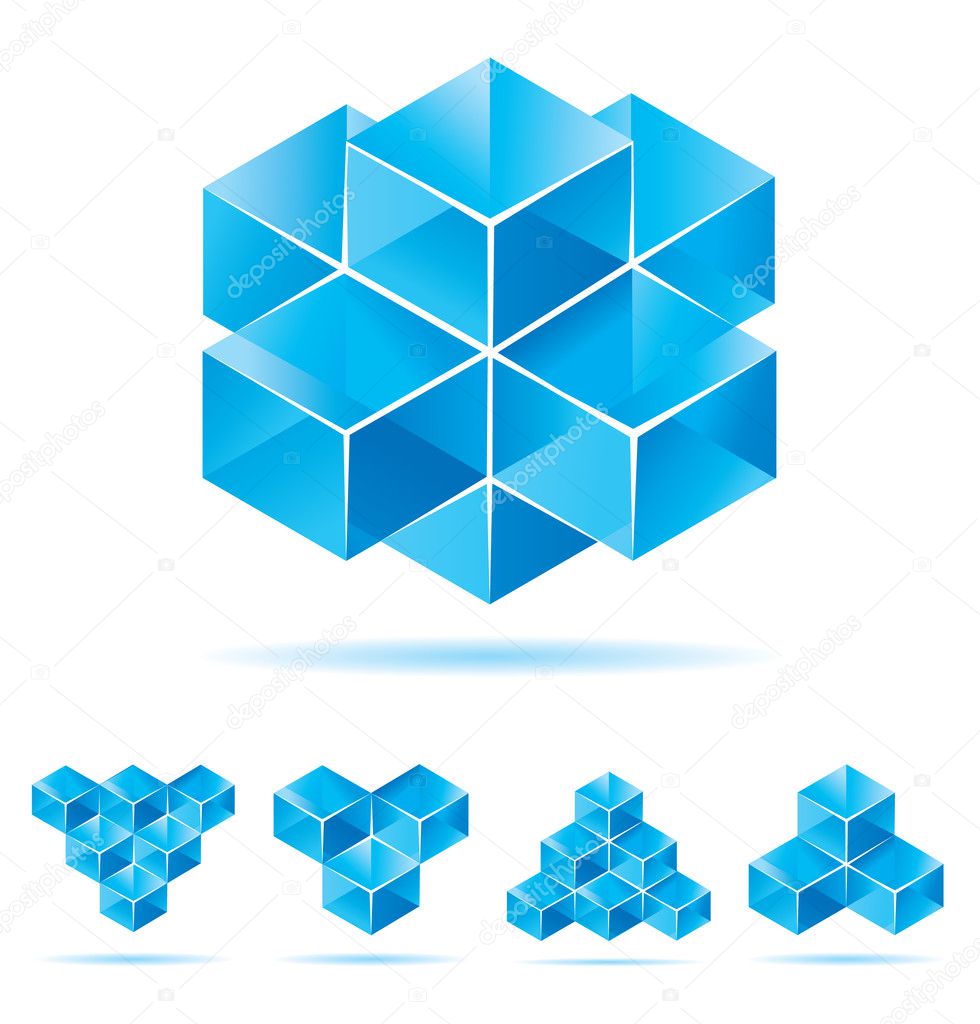 Set of blue cube design elements for business artwork