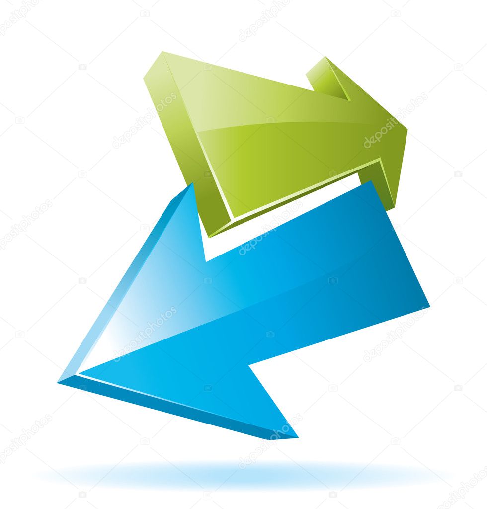 Blue and green 3d vector arrows