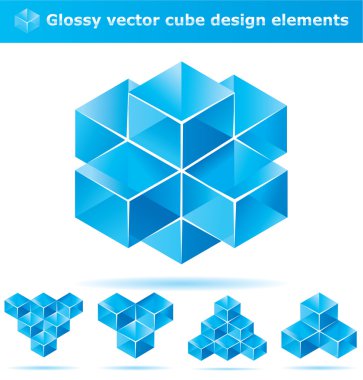Set of blue cube design elements clipart